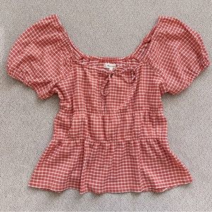 NWT Madewell Women's Omaha Peplum Gingham Tiered Keyhole Top